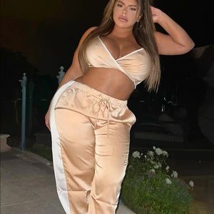 Fashion Nova Satin Jogger Set-2X